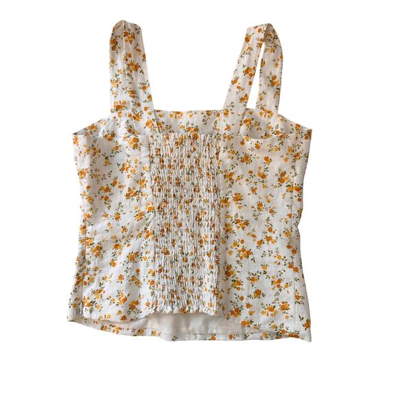 New REFORMATION Women's White-Yellow Floral Darci Linen Top Size 6 - Picture 4 of 8
